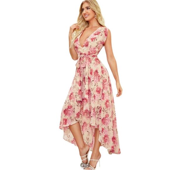 New! Shein Surplice Floral High/Low Hem Surplice Maxi Dress Sz M - Picture 3 of 7